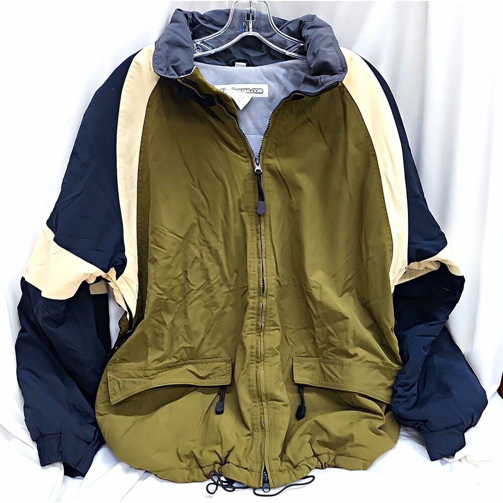 The House Snowboard Shop Mens M Colorblock Hooded Ski Jacket Green Black Beige